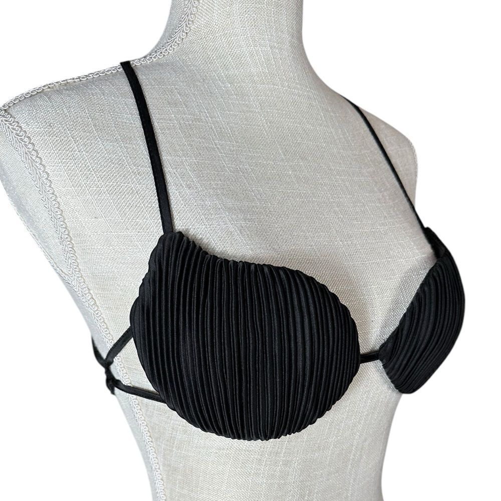 Babyboo Sienna Black Plisse Satin Strappy Bralette Top - Picture 5 of 9